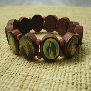 Handmade Wood Religious Pictures Bracelet